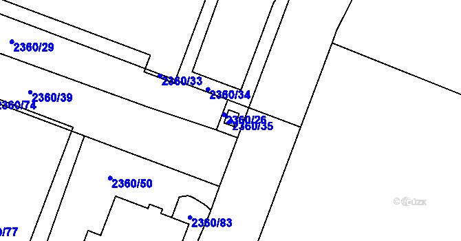 Parcela st. 2360/35 v KÚ Pelhřimov, Katastrální mapa