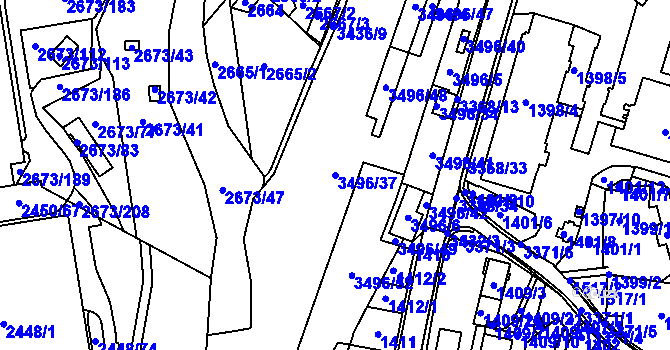 Parcela st. 3496/37 v KÚ Pelhřimov, Katastrální mapa