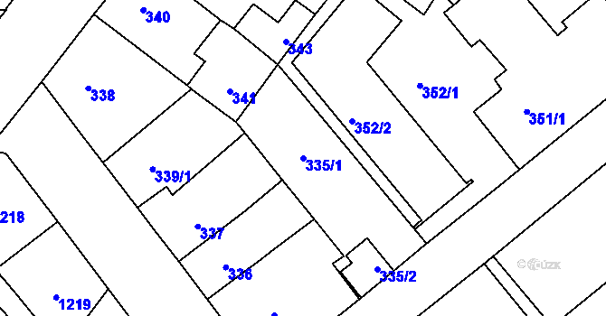Parcela st. 335/1 v KÚ Pelhřimov, Katastrální mapa