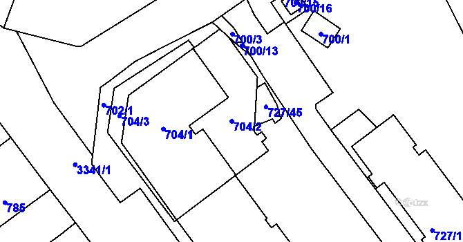 Parcela st. 704/2 v KÚ Pelhřimov, Katastrální mapa