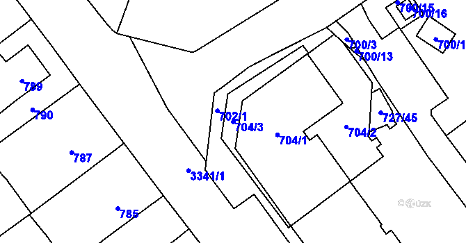 Parcela st. 704/3 v KÚ Pelhřimov, Katastrální mapa