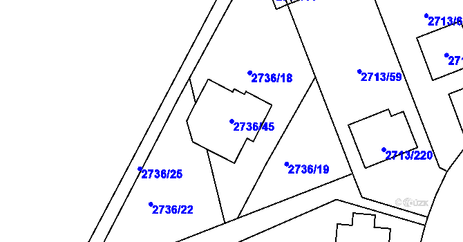 Parcela st. 2736/45 v KÚ Pelhřimov, Katastrální mapa