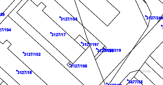 Parcela st. 3127/197 v KÚ Pelhřimov, Katastrální mapa