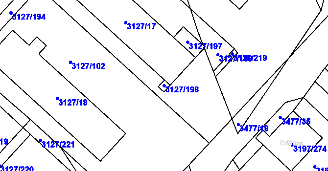 Parcela st. 3127/198 v KÚ Pelhřimov, Katastrální mapa