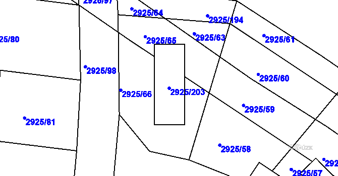 Parcela st. 2925/203 v KÚ Pelhřimov, Katastrální mapa