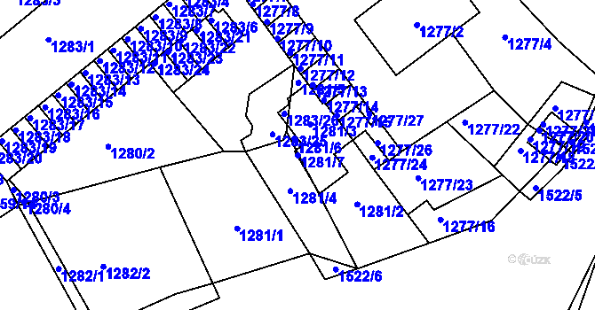 Parcela st. 1281/7 v KÚ Pelhřimov, Katastrální mapa