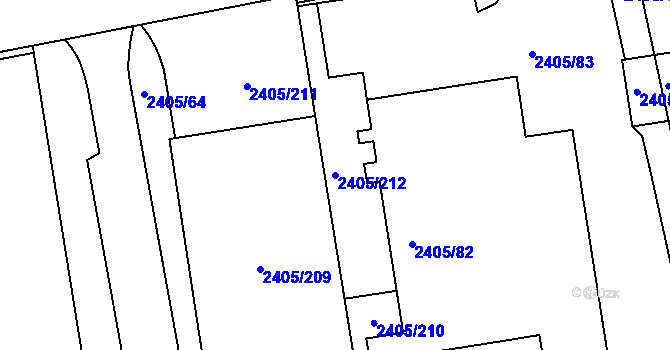 Parcela st. 2405/212 v KÚ Pelhřimov, Katastrální mapa