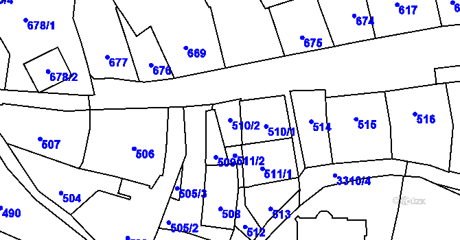 Parcela st. 510/2 v KÚ Pelhřimov, Katastrální mapa