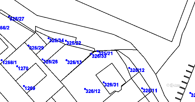 Parcela st. 325/21 v KÚ Pelhřimov, Katastrální mapa