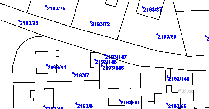 Parcela st. 2193/147 v KÚ Pelhřimov, Katastrální mapa