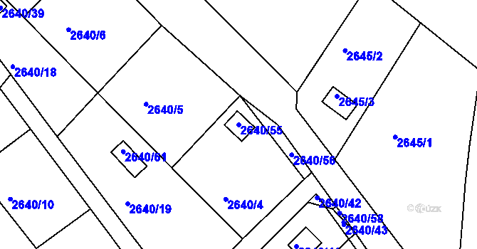 Parcela st. 2640/55 v KÚ Pelhřimov, Katastrální mapa