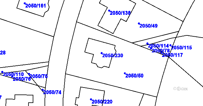 Parcela st. 2050/230 v KÚ Pelhřimov, Katastrální mapa