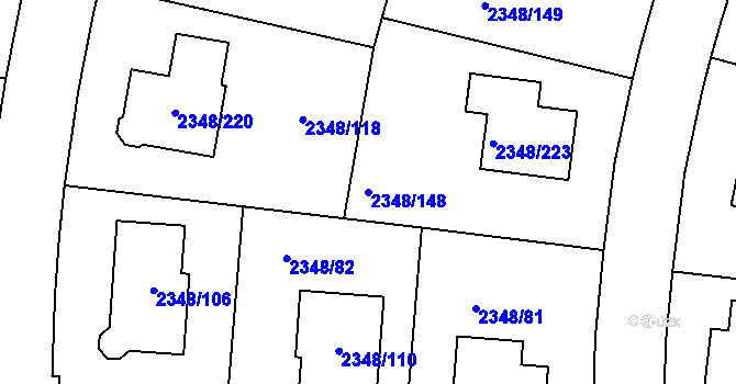 Parcela st. 2348/148 v KÚ Pelhřimov, Katastrální mapa
