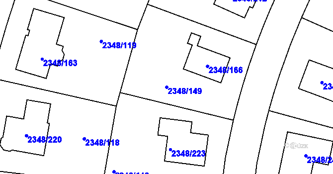 Parcela st. 2348/149 v KÚ Pelhřimov, Katastrální mapa