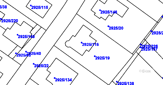 Parcela st. 2925/116 v KÚ Pelhřimov, Katastrální mapa