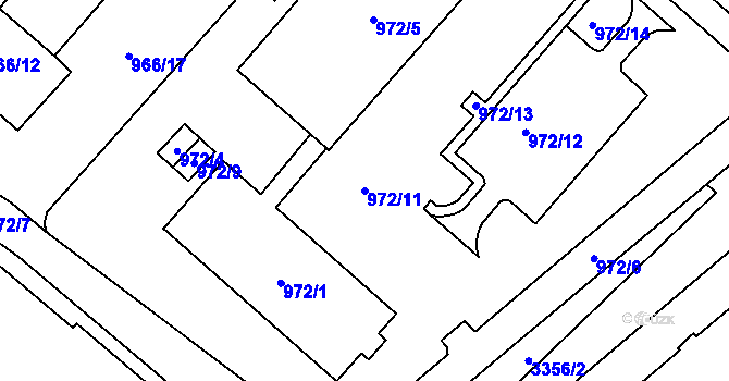Parcela st. 972/11 v KÚ Pelhřimov, Katastrální mapa