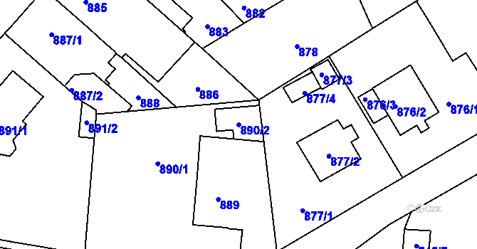 Parcela st. 890/2 v KÚ Pelhřimov, Katastrální mapa