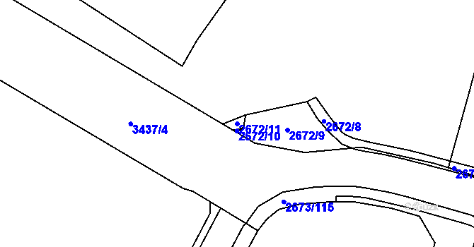 Parcela st. 2672/11 v KÚ Pelhřimov, Katastrální mapa