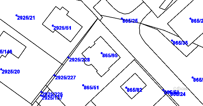 Parcela st. 865/95 v KÚ Pelhřimov, Katastrální mapa