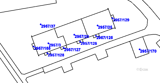 Parcela st. 2957/126 v KÚ Pelhřimov, Katastrální mapa