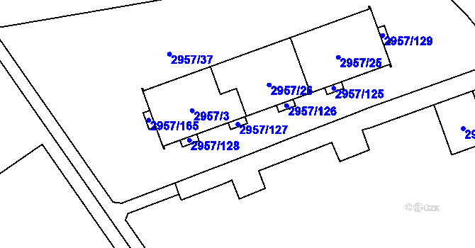 Parcela st. 2957/127 v KÚ Pelhřimov, Katastrální mapa