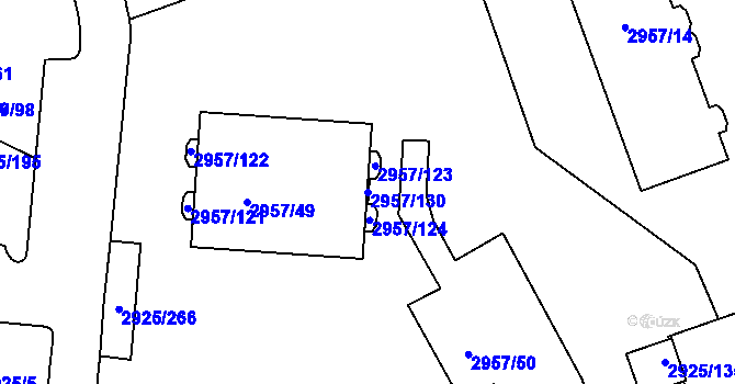 Parcela st. 2957/130 v KÚ Pelhřimov, Katastrální mapa