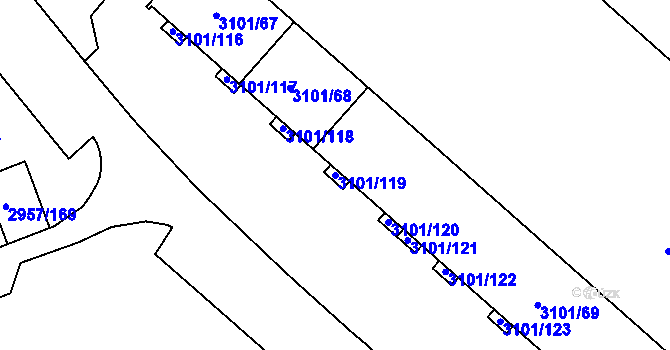 Parcela st. 3101/119 v KÚ Pelhřimov, Katastrální mapa