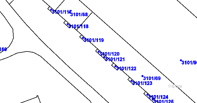 Parcela st. 3101/120 v KÚ Pelhřimov, Katastrální mapa