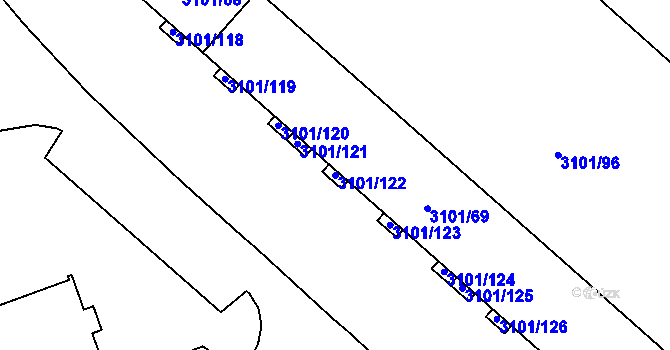 Parcela st. 3101/122 v KÚ Pelhřimov, Katastrální mapa