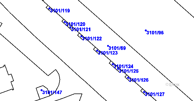 Parcela st. 3101/123 v KÚ Pelhřimov, Katastrální mapa