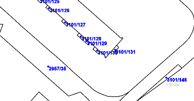 Parcela st. 3101/130 v KÚ Pelhřimov, Katastrální mapa