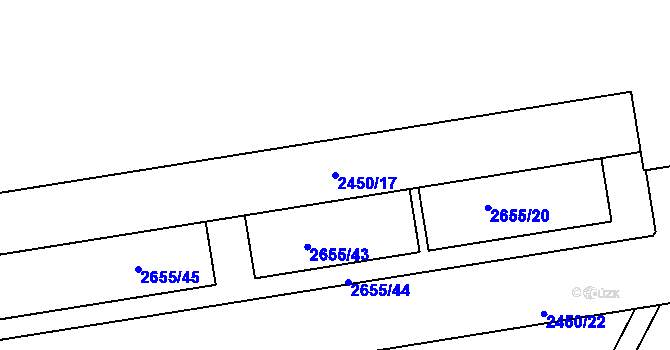 Parcela st. 2450/17 v KÚ Pelhřimov, Katastrální mapa