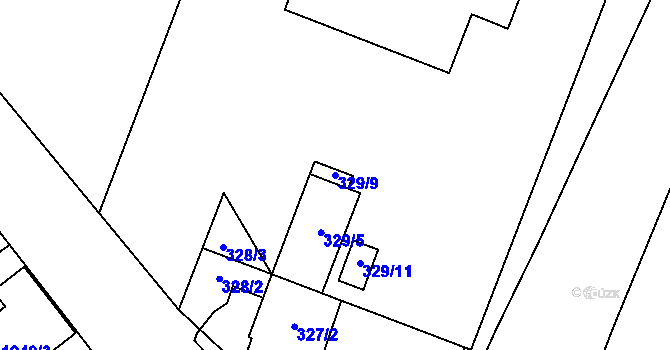 Parcela st. 329/9 v KÚ Pelhřimov, Katastrální mapa