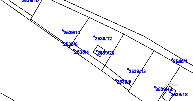Parcela st. 2539/20 v KÚ Pelhřimov, Katastrální mapa