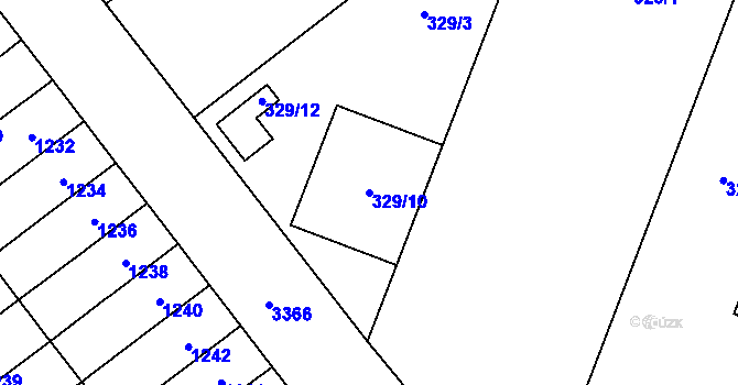 Parcela st. 329/10 v KÚ Pelhřimov, Katastrální mapa