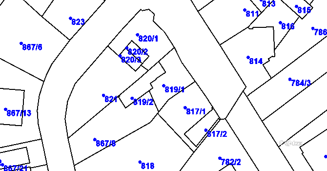 Parcela st. 819/1 v KÚ Pelhřimov, Katastrální mapa