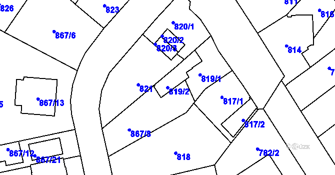 Parcela st. 819/2 v KÚ Pelhřimov, Katastrální mapa