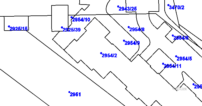 Parcela st. 2954/2 v KÚ Pelhřimov, Katastrální mapa