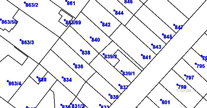 Parcela st. 839/2 v KÚ Pelhřimov, Katastrální mapa
