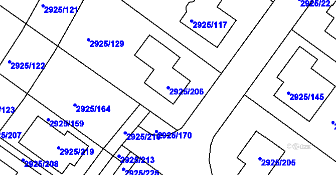 Parcela st. 2925/206 v KÚ Pelhřimov, Katastrální mapa
