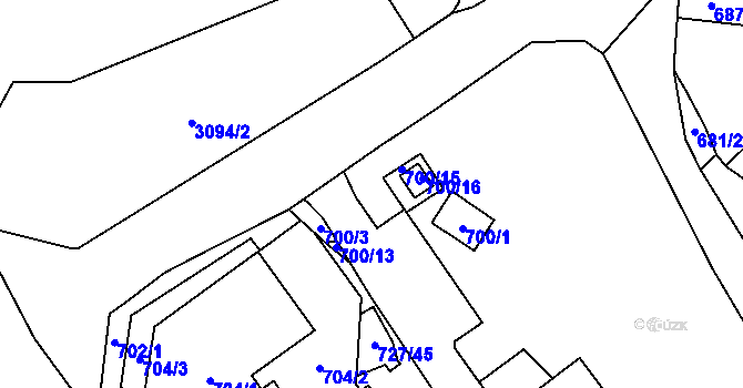Parcela st. 700/12 v KÚ Pelhřimov, Katastrální mapa