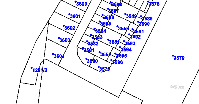 Parcela st. 3552 v KÚ Pelhřimov, Katastrální mapa