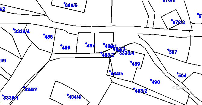 Parcela st. 488/2 v KÚ Pelhřimov, Katastrální mapa