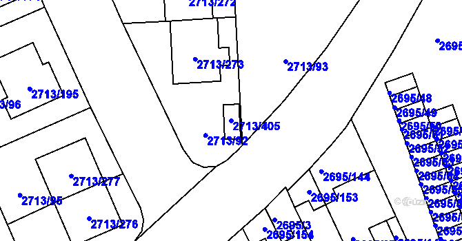 Parcela st. 2713/405 v KÚ Pelhřimov, Katastrální mapa