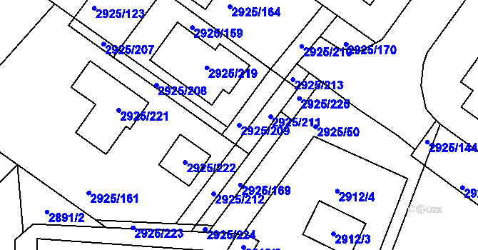 Parcela st. 2925/209 v KÚ Pelhřimov, Katastrální mapa