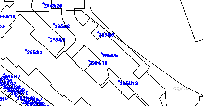 Parcela st. 2954/5 v KÚ Pelhřimov, Katastrální mapa