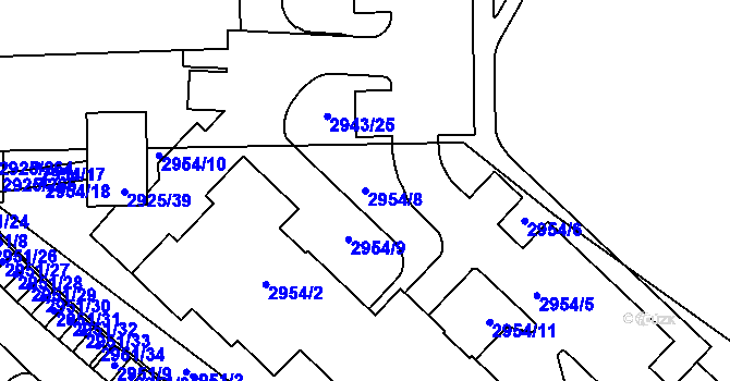 Parcela st. 2954/8 v KÚ Pelhřimov, Katastrální mapa