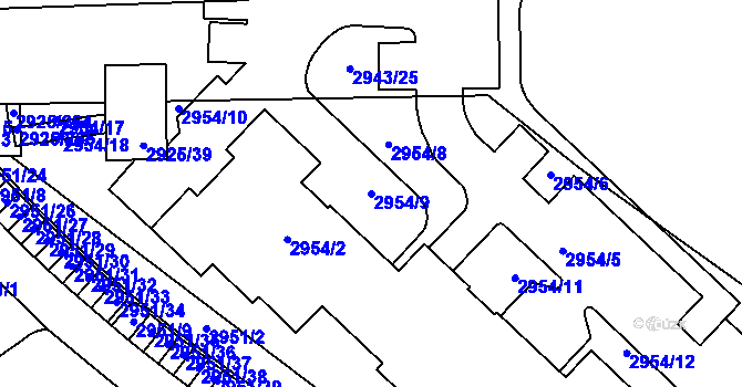 Parcela st. 2954/9 v KÚ Pelhřimov, Katastrální mapa