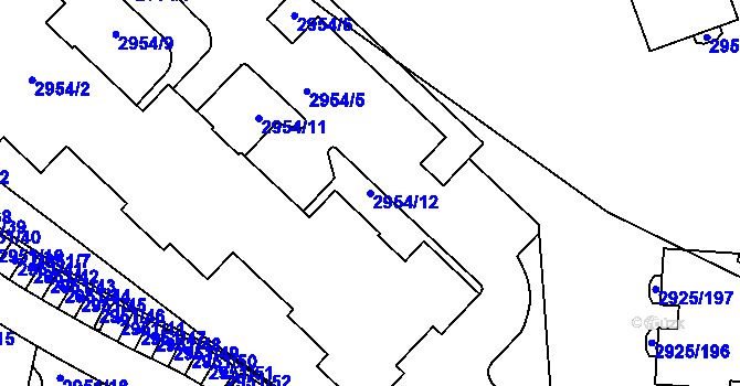 Parcela st. 2954/12 v KÚ Pelhřimov, Katastrální mapa