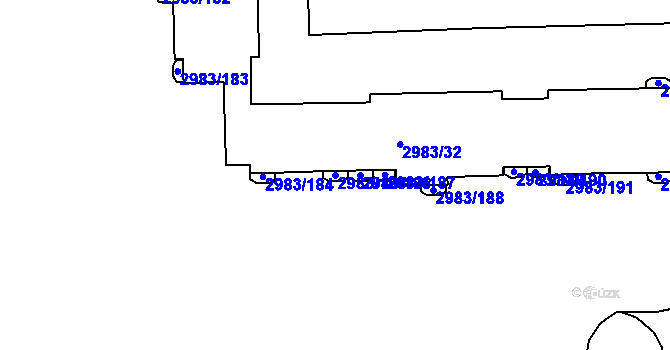 Parcela st. 2983/185 v KÚ Pelhřimov, Katastrální mapa